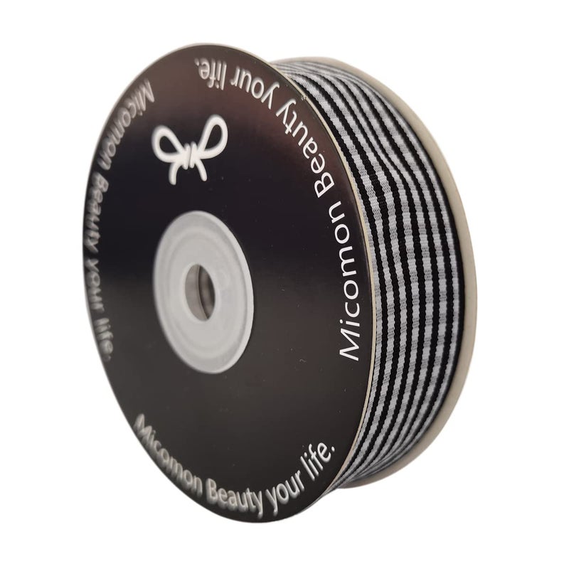 Micomon 1 Inch Black and White Woven Edge Gingham Ribbon 25 Yards Each Roll 100% Polyester (1"", Black) - Image 2